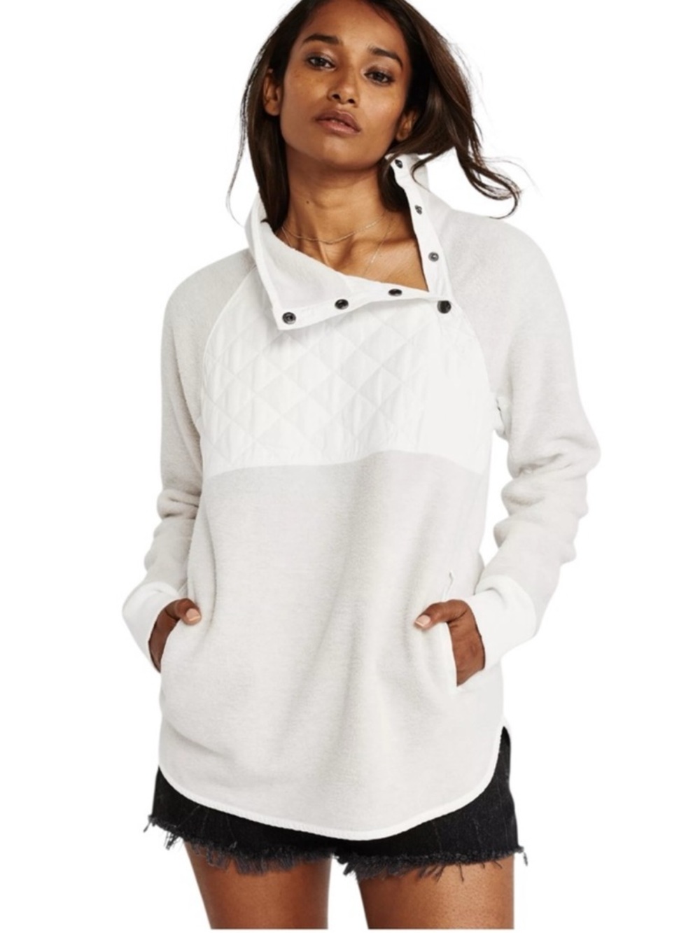 AF Quilted Fleece Asymmetrical Snap Pullover